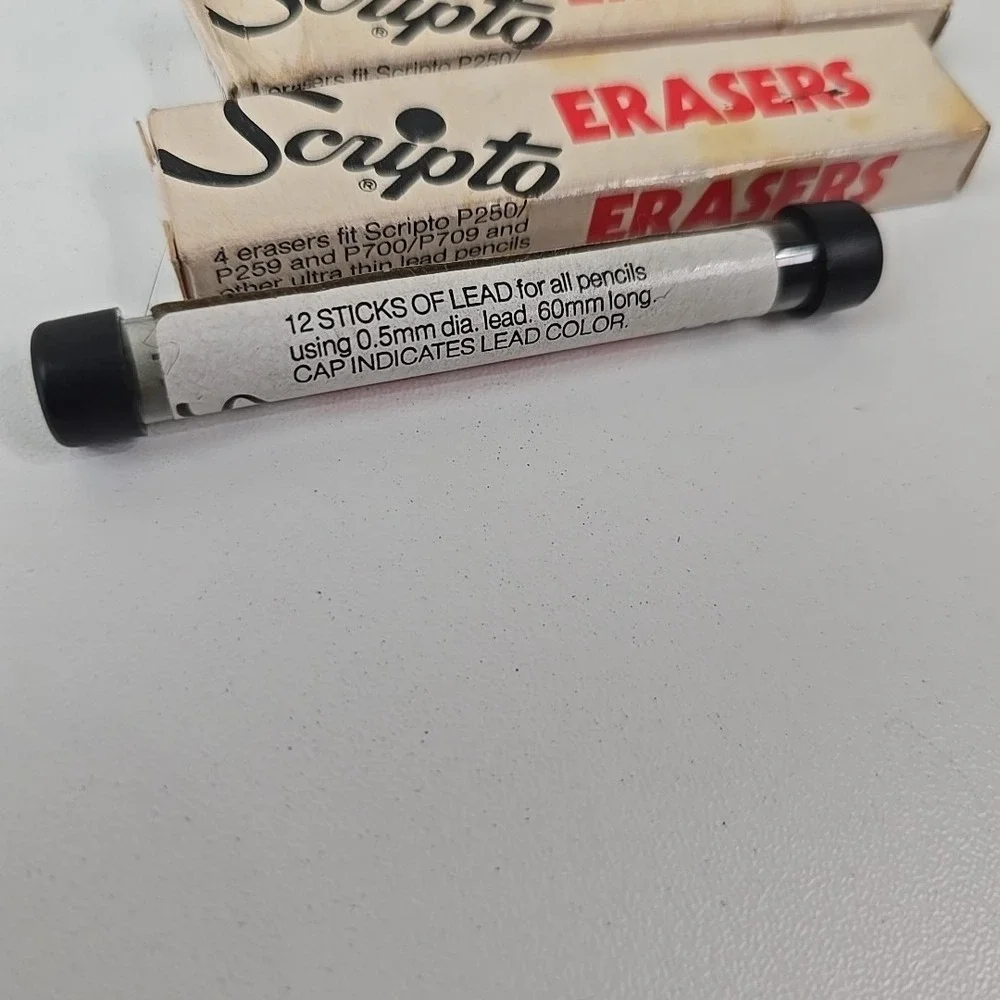 Vintage Scripto F350 & F370 Ultra Thin Lead Pencil Refill Set of 7 Plus Erasers!